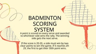 Badminton Ranking Points System the badminton skills and its history from its name to their inventor.pptx
