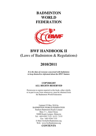 Badminton bwf handbook2010 | PDF