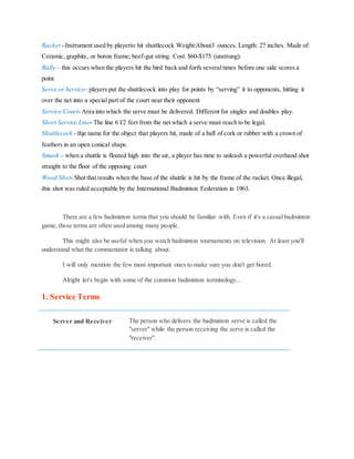 Badminton Individual Dual Sports | DOCX