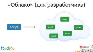 «Облако» (для разработчика) 
script 
job #1 
job #2 job #3 
job #4 
job #5 
 