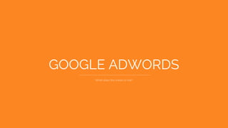 GOOGLE ADWORDS
What does this mean to me?
 