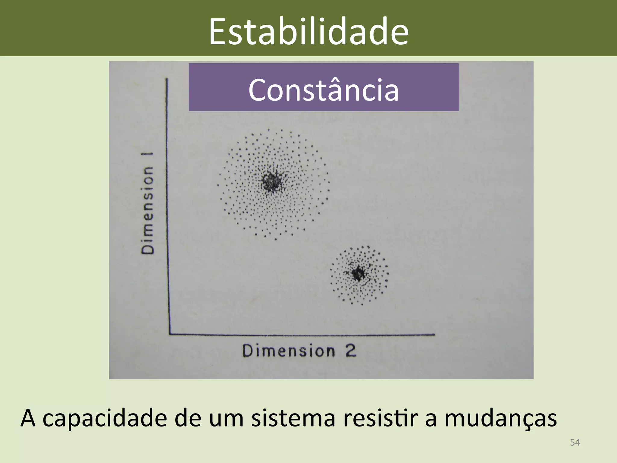 Estabilidade	
  
Constância	
  
A	
  capacidade	
  de	
  um	
  sistema	
  resisEr	
  a	
  mudanças	
  
54	
  
 
