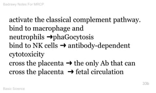 activate the classical complement pathway. bind to macrophage and 
neutrophils ➜phaGocytosis 
bind to NK cells ➜ antibody-...