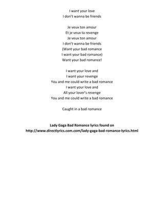 Lady gaga bad romance lyrics