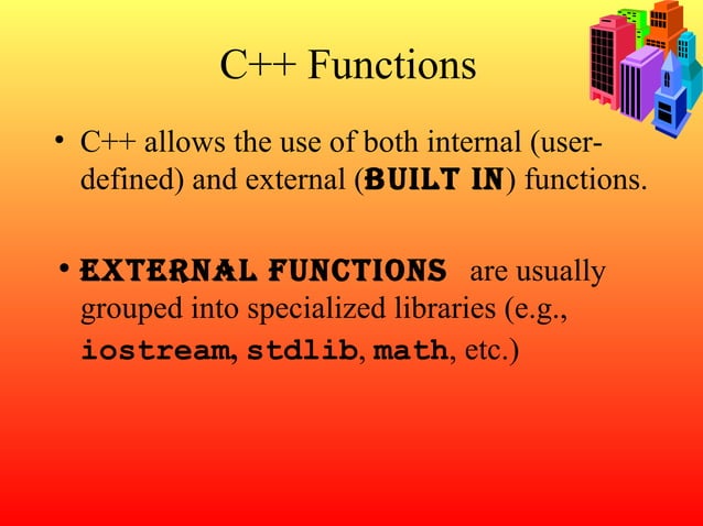 FUNCTIONS IN c++ PPT | PPT | Programming Languages | Computing