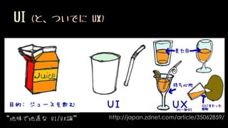 http://japan.zdnet.com/article/35062859/
UI (と、ついでに UX)
“地味で地道な UI/UX論”
 