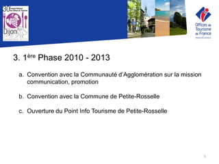 3. 1ère Phase 2010 - 2013
5
a. Convention avec la Communauté d’Agglomération sur la mission
communication, promotion
b. Co...