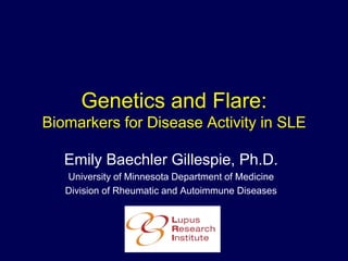 Genetics and Flare:Biomarkers for Disease Activity in SLE Emily Baechler Gillespie, Ph.D. University of Minnesota Department of Medicine Division of Rheumatic and Autoimmune Diseases 