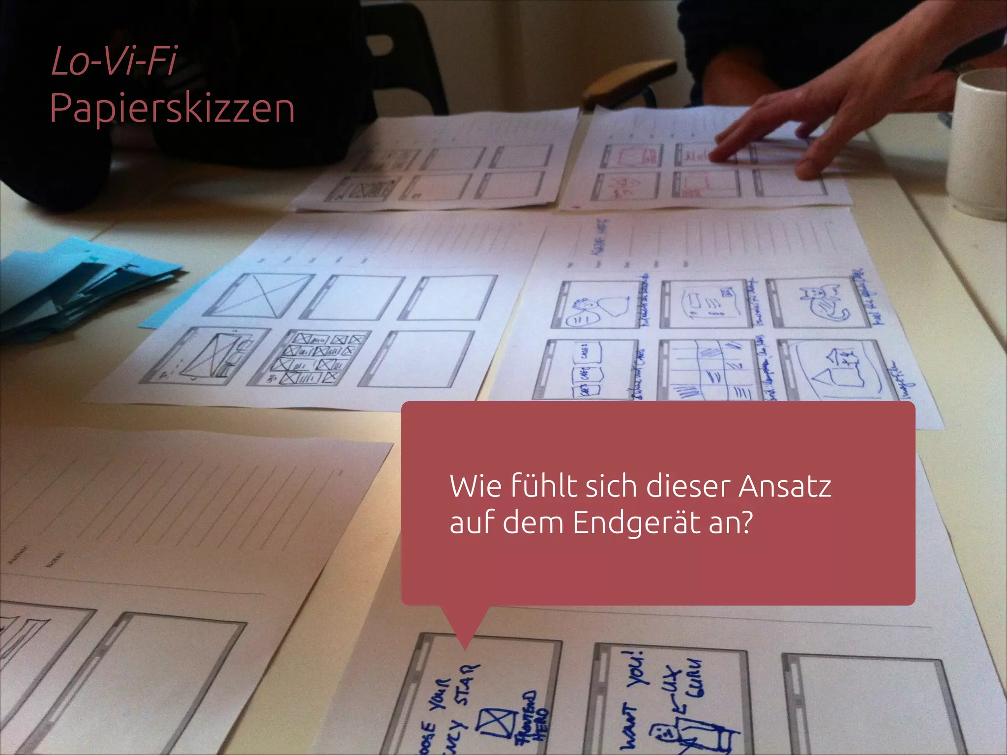 Lo-Vi-Fi 
Papierskizzen

Wie fühlt sich dieser Ansatz
auf dem Endgerät an?

 