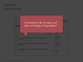 Mid-Vi-Fi 
Wireframes

Funktioniert die Struktur auf
allen wichtigen Endgeräten?

http://www.ﬂickr.com/photos/doos/4689874175/ von Rob Enslin

 
