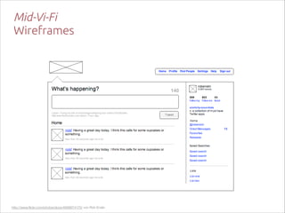 Mid-Vi-Fi 
Wireframes

http://www.ﬂickr.com/photos/doos/4689874175/ von Rob Enslin

 