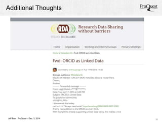 Additional Thoughts 
36 
Jeff Baer , ProQuest – Dec. 3, 2014 
 