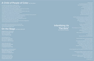 LIT MAG 2016 || 14
I am child of two ebony parents, one light, one dark.
A survivor of the haste colorism from my fellow negroes.
A leader of those who fit into an “undesired” skin color.
I am merely a black boy who splurges on intelligence and shuts up on race insults.
A product of my white supremacist motherland, O’America.
An immigrant of the African slaves whipped and lashed for mediocre cotton crops.
I speak the truth, an unspoken quam in murderous America.
A child of low income grinders & America’s prejudice.
I am the son who fears every day may be my last, as my skin, which has a little bit of color, scares them.
The language of ebonics which seeps into the rich breast of O’America.
The child of a woman who cries tears of a strong black woman.
I am the hope for the black child who wishes for anything but brown skin.
I speak the truth, an undesirable tale from a negro.
I may be the next black man taken from his home for the promise of legal slavery.
I am not the black paradox everyone claims to be.
I am the child of a man imprisoned for his crimes & his color.
I am the kid who wished people should see me more than a color.
And I am the child of people of color.
A Child of People of Color by Teron Byrd
I despise myself
From fashion magazines to social media
Who says the real me can face social media?
No one sees the stretch marks
No one hears my unspoken words
But I am speaking words
No one knows about what it’s like
To write and write about self worth
And I am not even worthy of myself
I look, I see, I dream about what ifs
and what nows and who do I become
No one sees
That the world does not cater to certain people’s physique
We were not made for crop tops or short sleeves
Every thing skinny is the fashion’s best trend
But what’s a girl like me.. Who has to pretend
Pretend that there are no stretch marks
Or unwanted dimples
Or better yet pretending I am beautiful,
Having to cover up every inch of skin
Because I do not see myself right
It’s one thing to say we don’t belong in the modeling industry
But disregarding us completely?
Infantilizing us as if we are okay with it?
Us “fat” girls are not okay with it
When we start to look at ourselves in the mirror
It’s not a stare
It’s a quick glimpse
Who wants rolls? Who wants extra skin?
I dream of the day when we will be perfectly fine
But it’s hard to imagine
Since we have been degraded because of the skin!
We think, “why can’t I be as pretty as them?”
All of a sudden we have to watch how we eat,
Obsessing over calories we seem to meet,
Being self-critical of just walking down the street,
You begin to take a mental stroll,
And no longer thinking clearly
The only thing that’s clear is the reflection in the mirror of your body
People loathe and begin to question you about change
You hear it every day and so you start to believe
That you deserve all this hate
And you start to think to yourself “maybe the problem is me”
Made a prisoner in your own body by society.
Where is all the equality ?
Infantilzing Us
"Fat Girls"
by Chayanne Vazquez
Through the silence I feel my heart
The show will soon begin its start
Voice says go and I know
Listen to the light this night
Now they flash, this I see
Now they twinkle, shine on me
Now I sway, in a weightless way
Their lips move, what do they say?
I move to the many words
My limbs dance like happy birds
We all sing in this harmony
So simply glad and quite artfully
Silent symphony is quietly disarming me
Flashing again lights setting me free
This bliss is so incredibly real
Something I never thought I’d feel
Vibrations roar and I can hear
I can see them as they grow near
Then they stop, then they cheer
No longer will I dance in fear
On the Stage by Duane Steinhoff
LIT MAG 2016 || 15
 