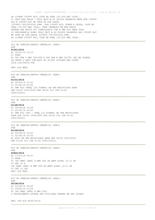 AISWEB - BOLETIM PERSONALIZADO - 17/05/2014 às 12:02:33 UTC - Total de Páginas: 45
página 35 de 45 :: IP 177.81.250.210
AO LIVRAR 1500FT ALT, COOR NA FREQ 130.550 MHZ (FCA).
2) DEST REH PRAIA - PELO SECT W DO CRISTO REDENTOR MNTN BTN 1000FT
ALT E 2500FT ALT NA PROA DA PSN LAGOA
(225820.76S/0431242.69W). BLW 1500FT ALT, SOBRE A LAGOA, COOR NA
FREQ 130.550 MHZ (FCA). PARA INGRESSO NA REH PRAIA
DEVERA SER FEITO CTC COMPULSORIO COM A TWR RIO PARA COOR.
3) PROCEDENCIA SDDM: PELO SECT W DO CRISTO REDENTOR DES 1000FT ALT
NA PROA DA PSN LAGOA (225820.76S/0431242.69W).
AO LIVRAR 1500FT ALT, COOR NA FREQ 130.550 MHZ (FCA).
RIO DE JANEIRO/SANTOS DUMONT,RJ (SBRJ)
ATM
D1551/2014
B) 09/05/14 22:13
C) PERM
E) IAC NDB Y RWY 20L/20R E IAC NDB B RWY 02/20: CNL NA PLANTA
DA CARTA O OBST COM ELEV DE 3215FT SITUADO NAS COORD
2256.14S/04259.93W
REF: AIP MAP)
RIO DE JANEIRO/SANTOS DUMONT,RJ (SBRJ)
ATM
D1151/2014
B) 04/04/14 15:22
C) 02/06/14 02:00
E) TWR RIO (FREQ 118.700MHZ) HR SER MODIFICADO PARA
APR 04/05 1522/0200 APR 05/06 TIL JUN 01/02
0900/0200))
RIO DE JANEIRO/SANTOS DUMONT,RJ (SBRJ)
ATM
D1148/2014
B) 04/04/14 15:09
C) 02/06/14 02:00
E) TWR RIO (TFC - FREQ 121.050MHZ) HR SER MODIFICADO
PARA APR 04/05 1509/0200 APR 05/06 TIL JUN 01/02
0900/0200))
RIO DE JANEIRO/SANTOS DUMONT,RJ (SBRJ)
ATM
D1146/2014
B) 04/04/14 15:05
C) 02/06/14 02:00
E) ATIS HR SER MODIFICADO PARA APR 04/05 1505/0200
APR 05/06 TIL JUN 01/02 0900/0200))
RIO DE JANEIRO/SANTOS DUMONT,RJ (SBRJ)
ATM
D0922/2014
B) 17/03/14 18:47
C) PERM
E) IAC RNAV (RNP) X RWY 02R DA AMDT AIRAC 12/13 DE
12 DEC 13 E
IAC RNAV (RNP) W RWY 02R DA AMDT AIRAC 12/13 DE
12 DEC 13 CNL
REF: AIP MAP)
RIO DE JANEIRO/SANTOS DUMONT,RJ (SBRJ)
ATM
Z0158/2014
B) 03/04/14 00:00
C) 29/05/14 23:59
E) IAC RNAV (RNP) X RWY 02R:
O PROCEDIMENTO DEVERA SER UTILIZADO APENAS EM VMC DIURNO
REF: SUP AIP N036/2014)
 