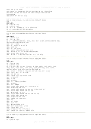 AISWEB - BOLETIM PERSONALIZADO - 17/05/2014 às 12:02:33 UTC - Total de Páginas: 45
página 42 de 45 :: IP 177.81.250.210
UL206 VTR UL330 POLVO
UZ22 CARDO UZ4 BARKA UZ5 TRS DCT 0218S04044W DCT 0000N03900W
UZ1 TROVA DCT PTL DCT UKLEM DCT GUTOI DCT 0217S03922W DCT
0000N03900W
UZ22 UMKIT UZ4 CNF UZ3 BEL)
RIO DE JANEIRO/GALEAO-ANTONIO CARLOS JOBIM,RJ (SBGL)
AGA
D1397/2014
B) 25/04/14 03:00
C) 30/05/14 08:00
D) APR 25 TIL 30 MAY 19 TIL 30 0300/0800
E) RWY 15/33 CLSD DEVIDO SER MAINT)
RIO DE JANEIRO/GALEAO-ANTONIO CARLOS JOBIM,RJ (SBGL)
AGA
Z0225/2014
B) 24/04/14 20:05
C) 23/07/14 23:59
E) AD - TKOF COM DESTINO A SBSP, SBGR, SBFI E SBFL DEVERAO SEGUIR PELA
SEGUINTE RTE PREFERENCIAL IFR:
SBSP: UZ44 PAGOG
SBSP: Z11 PAGOG OU W6 VUKIK
SBGR: UZ10 TBE
SBGR: Z10 TBE OU W2
SBFI: NAXOP UZ45 SAT DCT PONTE UW66
SBFI: NAXOP W6 SAT DCT NIBGA G449 CTB A431
SBFL: BITAK UN857 EKUBI DCT
SBFL: BITAK Z4 OU W6 SAT DCT NIBGA G449 CTB W48)
RIO DE JANEIRO/GALEAO-ANTONIO CARLOS JOBIM,RJ (SBGL)
AGA
Z0223/2014
B) 24/04/14 18:51
C) 23/07/14 23:59
E) AD - ACFT TKOF DE SBGL COM DEST A SBPA, SBGO, SBVT, SBBH, SBCF,
SBMO, SBRF, SBJP, SBNT, SBAR, SBSV, SBRP,SBKP,SBCT, SBEG E SBFZ
DEVERAO SEGUIR PELA SEGUINTE RTE PREFERENCIAL:
SBPA: BITAK Z4 JUICE OU PORNA W6 SAT DCT NIBGA G449 DAISE
SBPA: UN857 DEUCA DCT FLN UW19
SBGO: W21 BSI W10
SBGO: UM409 ALGOX UZ8 CORVO UZ46
SBVT: W7 MCA W6
SBVT: UL206
SBBH: W8 MALPO
SBBH: UZ22 UMKIT DCT UBROV
SBCF: W8 MALPO
SBCF: UZ22 UMKIT
SBMO: MOLSU UN857 ESLIB DCT 1105S03627W DCT
SBRF: W7 MCA W6 VTR G677
SBRF: MOLSU UN857 ESLIB DCT ARU DCT 0853S03546W DCT
SBJP: MOLSU UN857 RUBEN DCT REC DCT
SBNT: W7 MCA W6 VTR G677
SBNT: MOLSU UN857 RUBEN DCT REC DCT JPS DCT
SBAR: MOLSU UN857 ESLIB DCT
SBSV: W7 MCA W6 VTR G677
SBSV: IMBAP UZ1 FERMA UZ36
SBRP: W32
SBKP: Z10 OU W2
SBKP: UZ10 TBE
SBCT: W6 SAT NIBGA G449
SBCT: UZ45 ORANA UA310 LUCAS
SBEG: UM409 MAMGI UZ9
SBFZ: W7 MCA W6 VTR G677 SVD Z9
SBFZ: IMBAP UZ1 EVNUM DCT ABUCU DCT)
RIO DE JANEIRO/GALEAO-ANTONIO CARLOS JOBIM,RJ (SBGL)
ATM
D1123/2014
B) 03/04/14 18:55
 