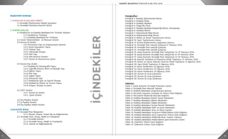 II III
Fotoğraflar:
Fotoğraf 1: Kadıköy Şehremaneti Binası
Fotoğraf 2: Kadıköy Moda
Fotoğraf 3: Kadıköy Meydanı
Fotoğraf 4: Özgürlük Parkı
Fotoğraf 5: Kadıköy Belediye Başkanlığı Binası, Hasanpaşa
Fotoğraf 6: Kadıköy Rıhtım
Fotoğraf 7: Dokunmatik Bilgi Ekranı
Fotoğraf 8: Dokunmatik Bilgi Ekranı
Fotoğraf 9: Kültür ve Sanat Toplantısının Amacı
Fotoğraf 10: Spor Toplantısının Amacı
Fotoğraf 11: Arama Konferansları Uygulama Sonucu
Fotoğraf 12: Stratejik Plan Gençlik Çalıştayı 6 Temmuz 2014
Fotoğraf 13: Stratejik Plan Gençlik Çalıştayı 	
Fotoğraf 14: Stratejik Plan Gençlik Çalıştayı
Fotoğraf 15: Geniş Katılımlı Stratejik Plan Geliştirme 12-13 Temmuz 2014
Fotoğraf 16 Geniş Katılımlı Stratejik Plan Geliştirme 12-13 Temmuz 2014
Fotoğraf 17: Geniş Katılımlı Stratejik Plan Geliştirme 12-13 Temmuz 2014
Fotoğraf 18: Kentsel Yenileme ve Planlama Klinik Toplantısı 21 Temmuz 2014
Fotoğraf 19: Kültür ve Sanat Gelecek Tasarımı Klinik Toplantısı 12 Ağustos 2014
Fotoğraf 20: Spor Klinik Toplantısı 21 Ağustos 2014
Fotoğraf 21: Karar Konferansı 23 Ağustos 2014
Fotoğraf 22: Karar Konferansı 23 Ağustos 2014
Fotoğraf 23: Karar Konferansı 23 Ağustos 2014
Fotoğraf 24: Kurum İçi Grup Çalışması
Fotoğraf 25: Kurum İçi Grup Çalışması
Fotoğraf 26: Kurum İçi Grup Çalışması
Tablolar:
Tablo 1: Geniş Katılımlı Stratejik Planlama Süreci
Tablo 2: Stratejik Plan Hazırlık Takvimi
Tablo 3: Kadıköy Belediyesi Organizasyon Şeması
Tablo 4: Personel Sayısının Cinsiyete ve Yıllara Göre Dağılımı
Tablo 5: Personelin Müdürlük Bazında Dağılımı
Tablo 6: Kadıköy Belediyesi Kültür Sanat Merkezleri
Tablo 7: Kadıköy Belediyesi Eğitim Merkezleri
Tablo 8: Kadıköy Belediyesi Sağlık Merkezleri
Tablo 9: Kadıköy Belediyesi Sosyal Hizmet Merkezleri
Tablo 10: Kadıköy Belediyesi Kent ve Çevre Merkezleri
Tablo 11: Kadıköy Belediyesi Araç ve Gereç Sayıları
Tablo 12: Kadıköy Belediyesi Araçların Müdürlüklere Göre Dağılımı
Tablo 13: Kadıköy Belediyesi Araç Sayılarının Yıllara Göre Dağılımı
Tablo 14: Kadıköy Belediyesi Müdürlük Bazlı Yazılım Tablosu
Tablo 15: Kadıköy Belediyesi Müdürlüklere göre Donanım Listesi
Tablo 16: Gelirlerin Yıllara Göre Dağılımı
Tablo 17: Giderlerin Yıllara Göre Dağılımı
BAŞKANIN SUNUŞU
1. STRATEJİK PLANLAMA SÜRECİ
	 1.1 Stratejik Planlamanın Hukuki Çerçevesi
	 1.2 Stratejik Planlama Hazırlık Süreci
2. DURUM ANALİZİ
	 2.1 Kadıköy’ün ve Kadıköy Belediyesi’nin Tarihsel Gelişimi
		 2.1.1 Kadıköy’ün Tarihçesi
		 2.1.2 Kadıköy Belediyesi’nin Tarihçesi
	 2.2 Yasal Yükümlülükler ve Mevzuat Analizi
	 2.3 Kurum İçi Analiz
		 2.3.1 Kurumsal Yapı ve Organizasyon Şeması
		 2.3.2 İnsan Kaynakları Yapısı
		 2.3.3 Fiziksel Yapı
		 2.3.4 Teknolojik Altyapı
		 2.3.5 Mali Yapı
		 2.3.6 Mali Kontrol Sistemi
		 2.3.7 Ulusal ve Uluslararası Çevre
	 2.4 Kurum Dışı Analiz
		 2.4.1 Kadıköy’ün Demografik Yapısı
		 2.4.2 Coğrafik Konum, İklim ve Ekolojik Yapı
		 2.4.3 Eğitim Yapısı
		 2.4.4 Dini Yapı
		 2.4.5 Sağlık Yapısı
		 2.4.6 Ekonomik Yapı
		 2.4.7 Kadıköy’de Spor ve Sportif Altyapı
		 2.4.8 Kadıköy’ün Kültür ve Turizm Yapısı
		 2.4.9 Ulaşım, Altyapı ve Çevre
	 2.5 GZFT Analizi
		 2.5.1 Kurum İçi Analiz
	 2.5.2 Çevre Analizi
	 2.6 Dış Paydaş Analizi
	 2.7 İç Paydaş Analizi
	 2.8 Dış Paydaş Anketi Analizi
3.GELECEĞE BAKIŞ
	 3.1 Stratejik Plan Bileşenleri
		 3.1.1. Misyon, Vizyon, Temel İlke ve Değerlerimiz
	 3.2 Stratejik Alan, Amaç, Hedef ve Faaliyetler
		 3.2.1 Stratejik Alanlar
		 3.2.2 Stratejik Amaç, Hedef ve Faaliyetler
		 3.2.3. İzleme ve Değerlendirme
 