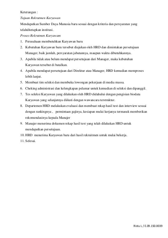 Bagan Prosedur Rekruitmen Karyawan Ristu L Stia Madani 2013 Bagan Prosedur Rekruitmen Karyawan Ristu L Stia Madani 2013