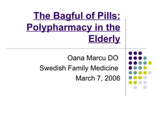 The Bagful of Pills: Polypharmacy in the Elderly Oana Marcu DO  Swedish Family Medicine  March 7, 2006 
