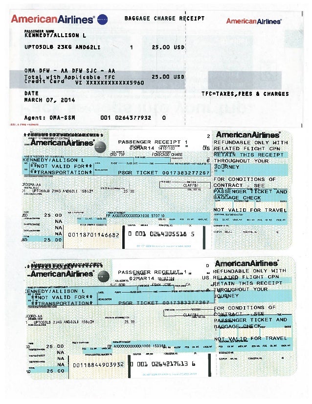 Baggage fees receipts