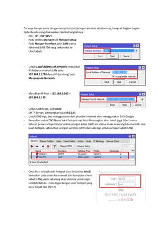 Bagian 1 setting dasar rb750 untuk lan & hotspot | PDF