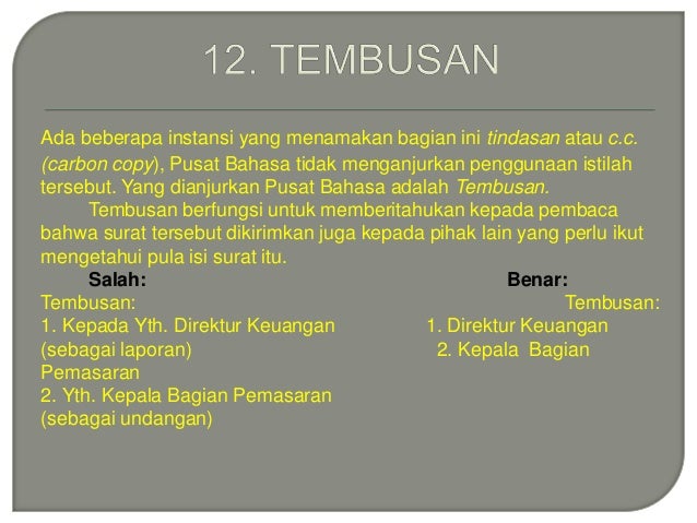 isi surat tembusan Bagian Penulisan dan Surat Cara Bagian