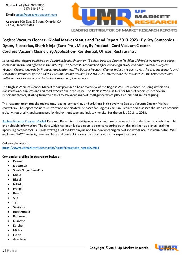 Bagless Vacuum Cleaner Global Market Status and Trend Report 2013