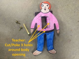Teacher:
Cut/Poke 3 holes
around body
opening
 