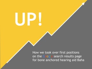 UP!
How we took over first positions  
on the Google search results page  
for bone anchored hearing aid Baha
 