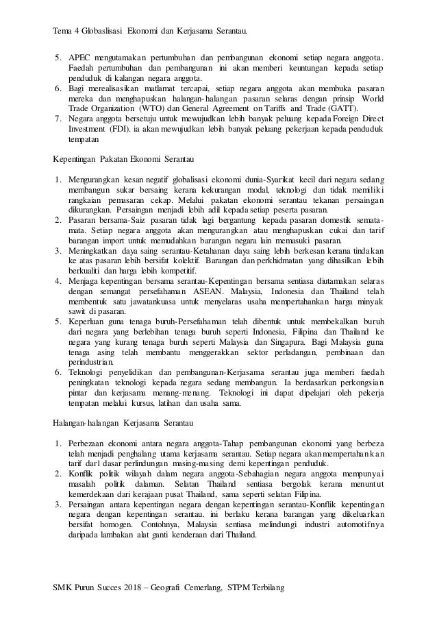 Bahagian B Tema 4 Globaslisasi Ekonomi Dan Kerjasama Serantau