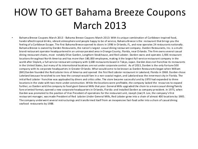 Bahama breeze restaurant coupon