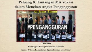 TRIANTO
Kasi Bagasi Bidang Pendidikan Madrasah
Kantor Wilayah Kementarian Agama Provinsi Jawa Timur
Peluang & Tantangan MA Vokasi
dalam Menekan Angka Pengangguran
di Jawa Timur
 