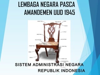 LEMBAGA NEGARA PASCA
AMANDEMEN UUD 1945
SISTEM ADMINISTRASI NEGARA
REPUBLIK INDONESIA
11/1/201
0
1
 