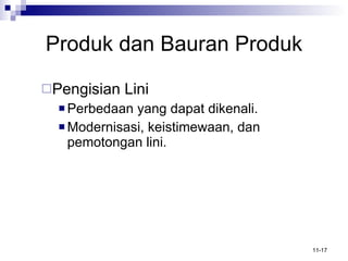 Produk   dan Bauran Produk Pengisian Lini Perbedaan yang dapat dikenali. Modernisasi, keistimewaan, dan pemotongan lini. 
