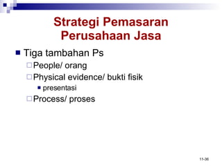 Tiga tambahan Ps People/ orang Physical evidence/ bukti fisik presentasi Process/ proses Strategi Pemasaran Perusahaan Jasa 