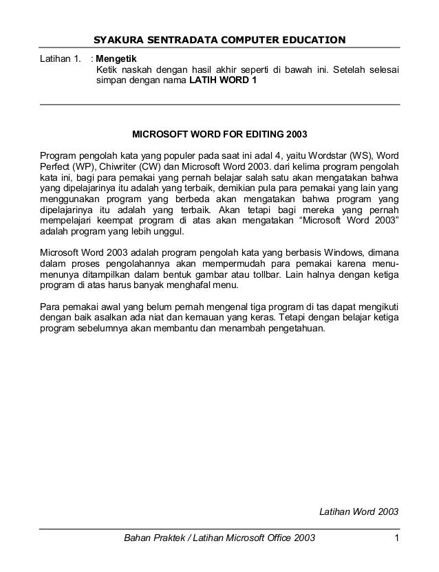 Bahan Praktek Microsoft Office 2003