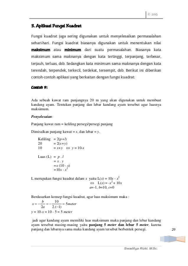Aplikasi Persamaan Dan Fungsi Kuadrat Aplikasi Persamaan Dan Fungsi Kuadrat