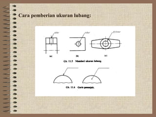 Cara pemberian ukuran lubang:
 