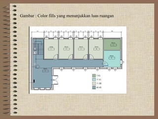 Gambar : Color fills yang menunjukkan luas ruangan
 