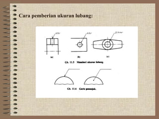 Cara pemberian ukuran lubang:
 