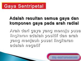 GGaayyaa SSeennttrriippeettaall 
Adalah resultan sseemmuuaa ggaayyaa ddaann 
kkoommppoonneenn ggaayyaa ppaaddaa aarraahh rraaddiiaall 
AArraahh ddaarrii ggaayyaa yyaanngg mmeennuujjuu ppuussaatt 
lliinnggkkaarraann aaddaallaahh ppoossiittiiff ddaann aarraahh 
yyaanngg mmeennjjaauuhh ppuussaatt lliinnggkkaarraann 
aaddaallaahh nneeggaattiiff 
 