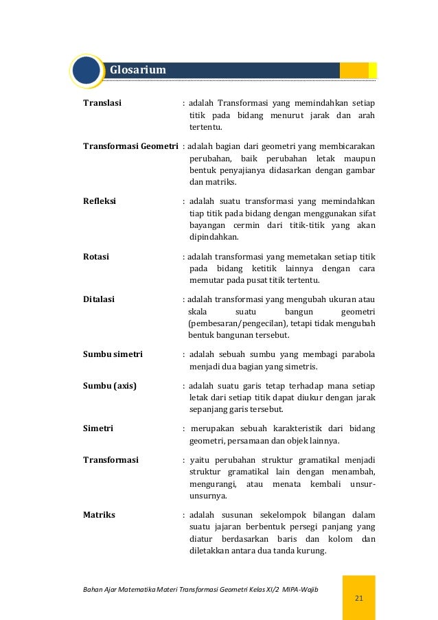 BAHAN AJAR MATERI TRANSFORMASI GEOMETRI KELAS XI