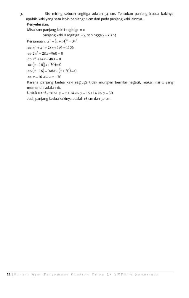 Persamaan Kuadrat Kelas 9