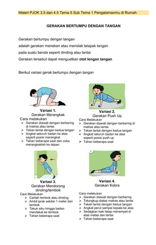 Jelaskan Cara Melakukan Gerak Mendorong Tembok Bahan ajar pjok kelas 2 tema 5. sdn 3 ngantru_2022