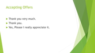 Accepting Offers
 Thank you very much.
 Thank you.
 Yes, Please I really appreciate it.
 