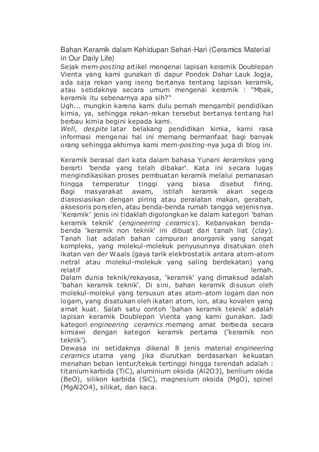 Bahan keramik dalam kehidupan sehari Bahan keramik dalam kehidupan sehari