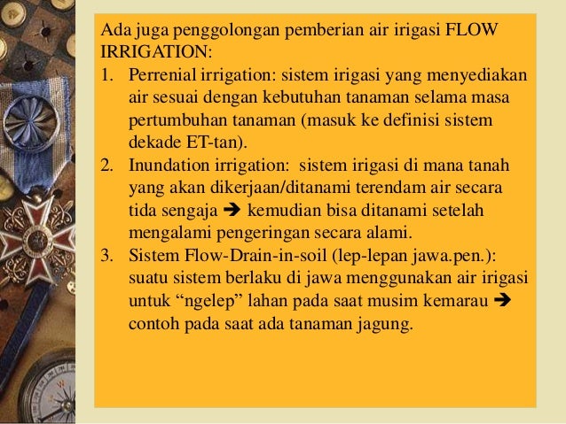 Irigasi dan Drainase Bagian 2 Bahan kuliah irigasi bab 5 Irigasi dan Drainase Bagian 2 Bahan kuliah irigasi bab 5
