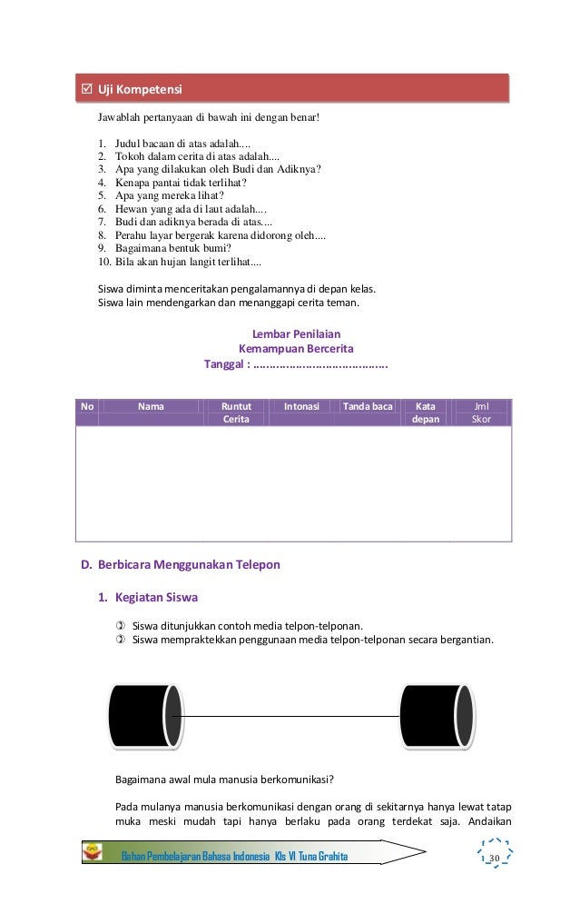 BAHAN PEMBELAJARAN BAHASA INDONESIA KELAS VI C1