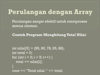 Pemahaman Lengkap Array dalam Bahasa C++ untuk Pemrograman Dasar | PPTX