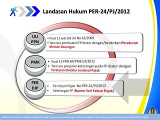 Landasan Hukum PER-24/PJ/2012


                         UU
                         PPN



                         PMK

...