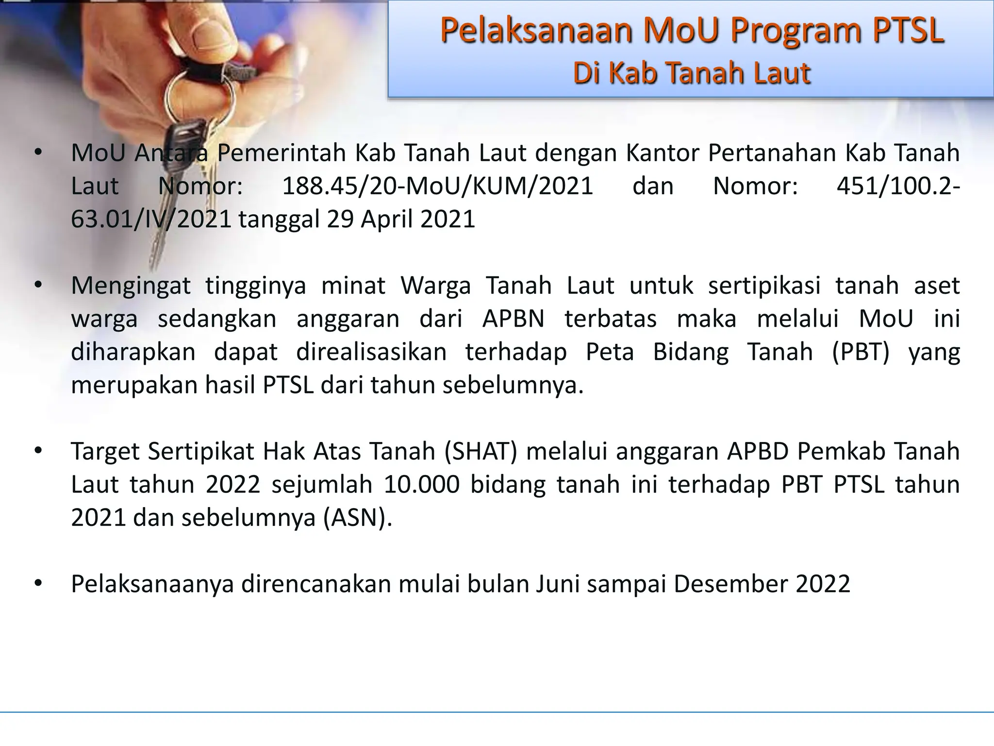 Mou Target bahan sosialisasi Ptsl 22............... | PPT